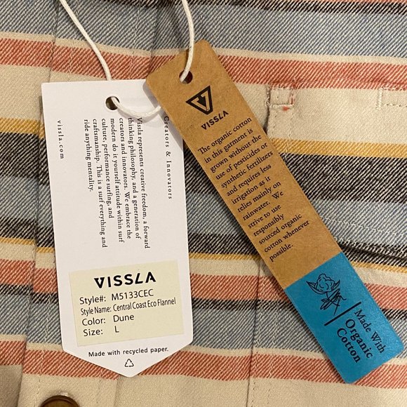 VISSLA New Men's Central Coast Flannel Long Sleeve Button Down Size Large Dune - Picture 3 of 6